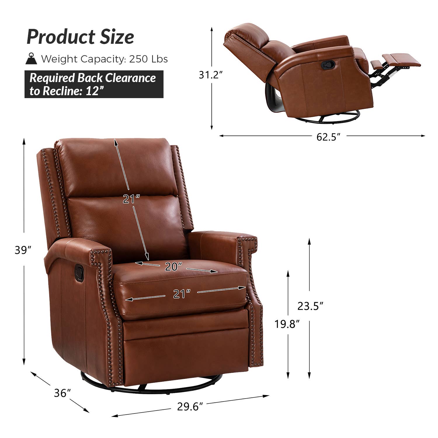 Karat Home - Wholesale Chair - Louise Genuine Leather Swivel Rocker Recliner10