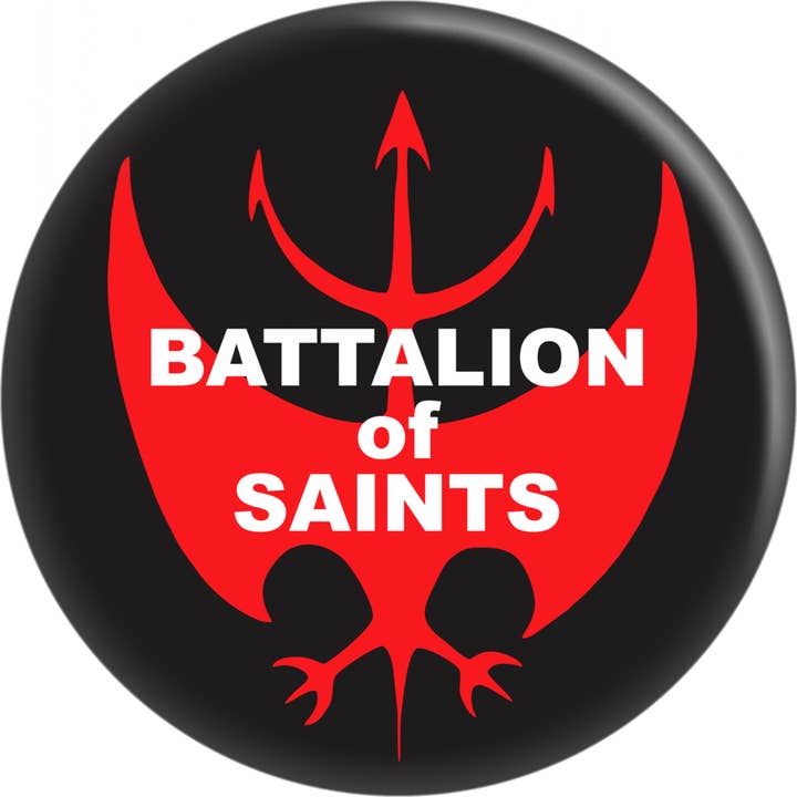 Pin-on Button - 1.25 Inch - Battalion Of Saints - Red Logo for wholesale by Square Deal Recordings & Supplies