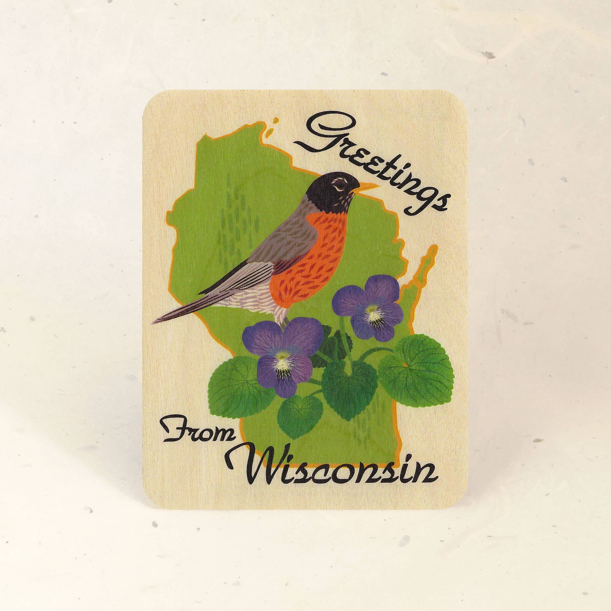 Little Gold Fox Designs – wholesale Postcard – Wisconsin State Wood Postcard