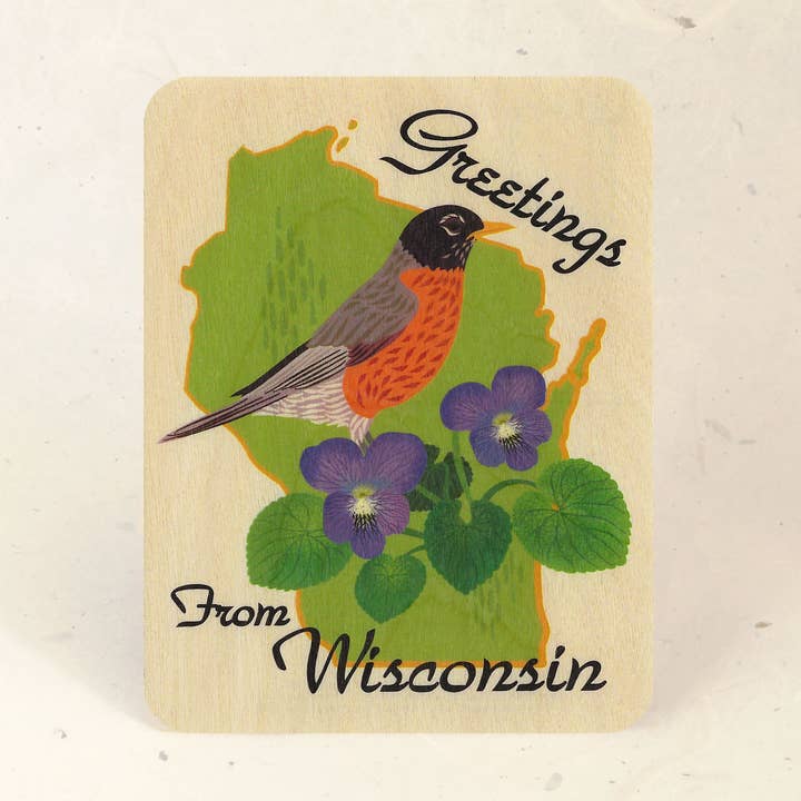 Little Gold Fox Designs – wholesale Postcard – Wisconsin State Wood Postcard0