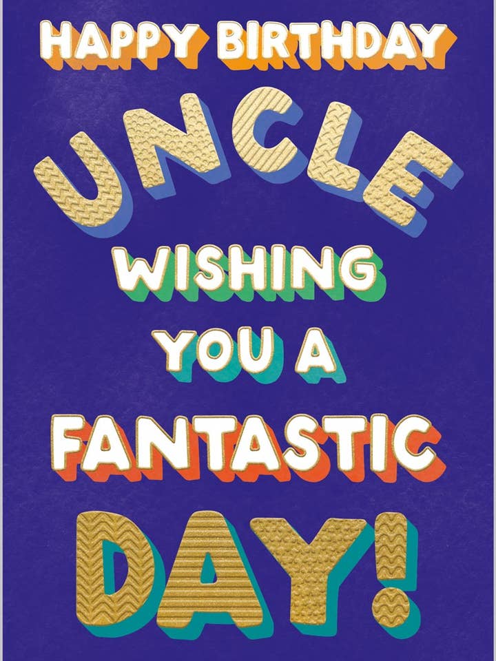 Uncle Fantastic Birthday Text for wholesale by Abacus Cards and Clare Maddicott Publications