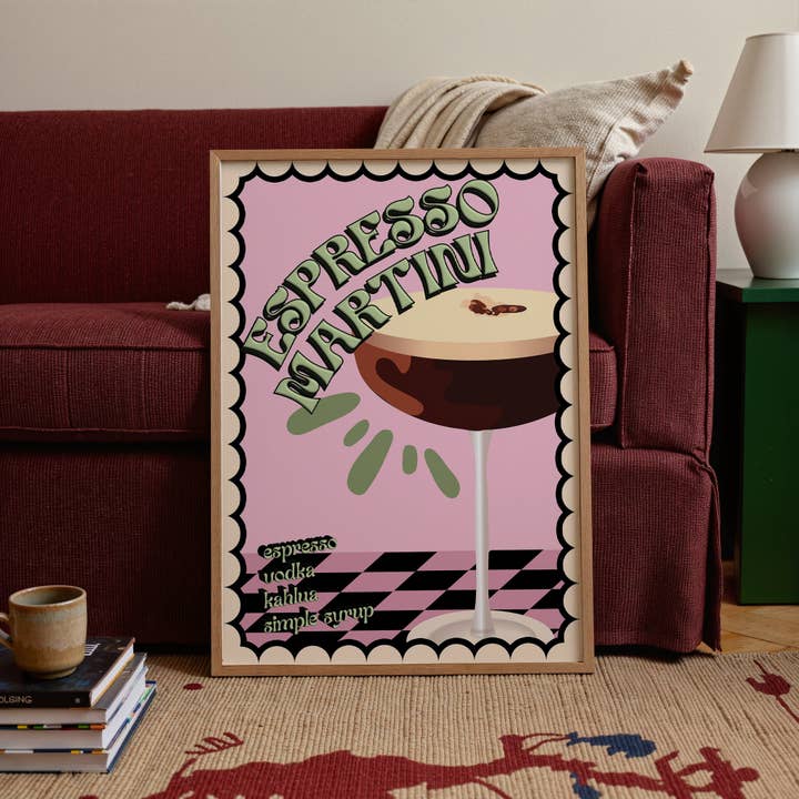 Espresso Martini Cóctel Impresión para venta al por mayor de Pink Giraffe Print Co