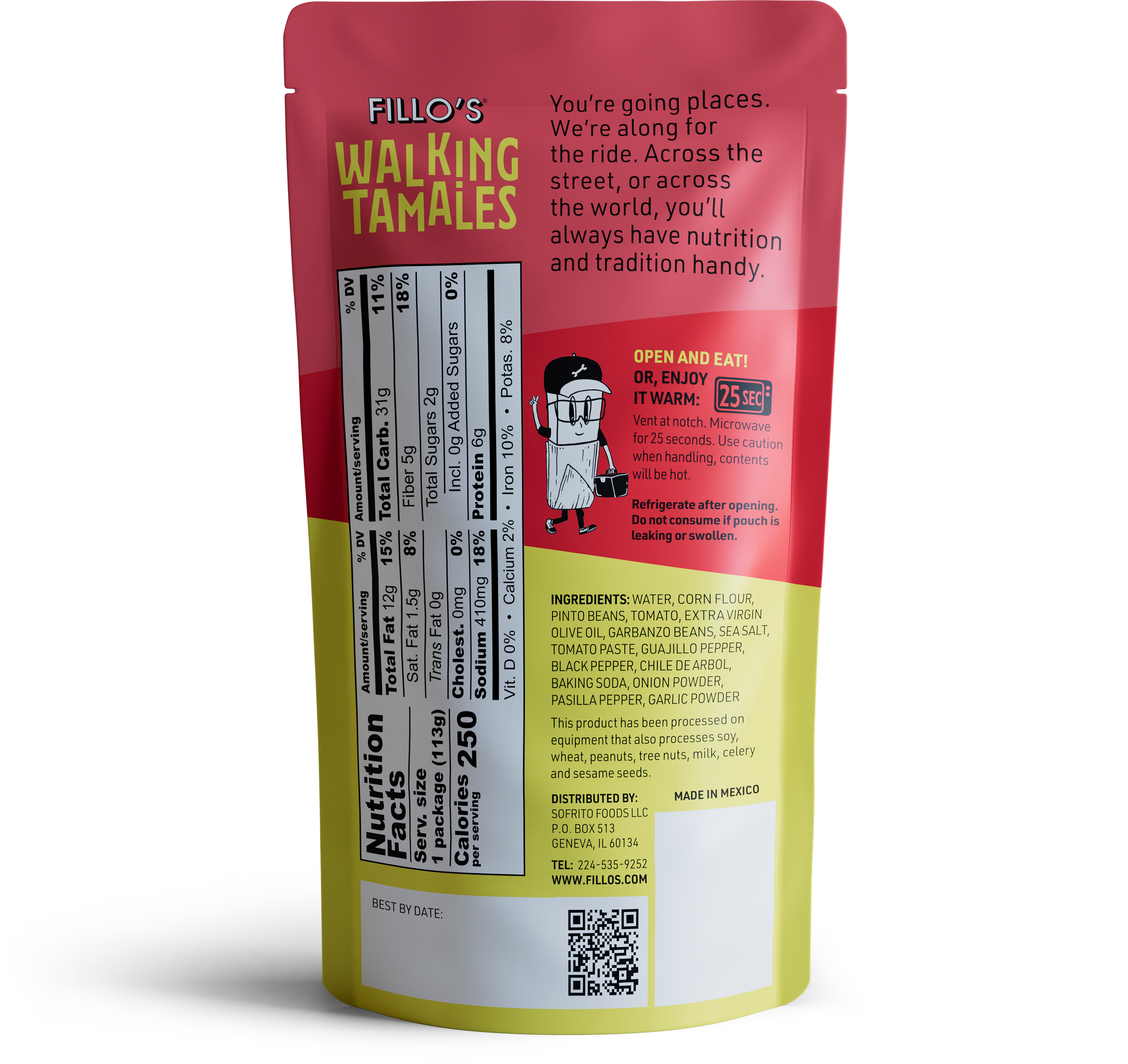FILLO'S - Wholesale Shelf Stable Prepared Meal - Bean Salsa Roja Walking Tamales, 7 Pouches/Case1