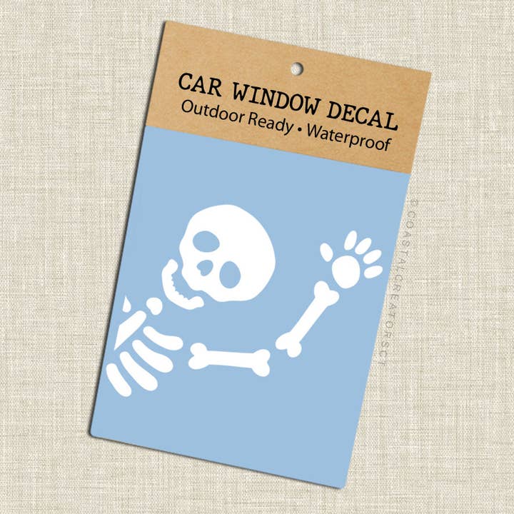 Coastal Creators of Connecticut - Wholesale Sticker - Skeleton Waving Car Window Decal (White, Packaged)