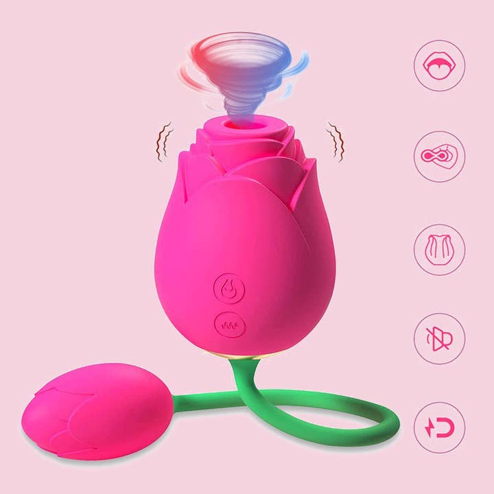 Dual-head Rose Vibrator Egg Suction Massager for wholesale by Playful Toy Wholesale