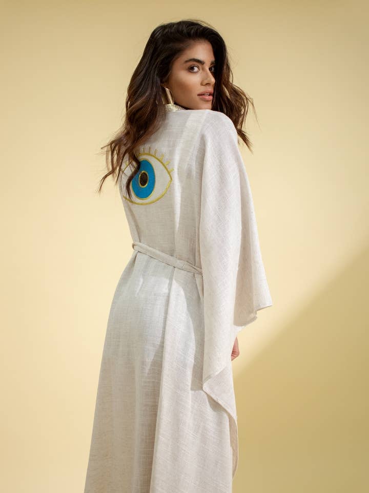 Festivo kimonos - Vente Kimono – femme - Kimono en lin Third Eye - Tunique - Couvre-lit de plage - caftan0