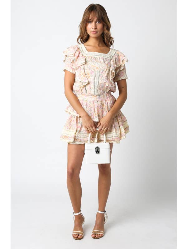 Floral rose crème Mini-robe Adalynn en vente sur Faire3