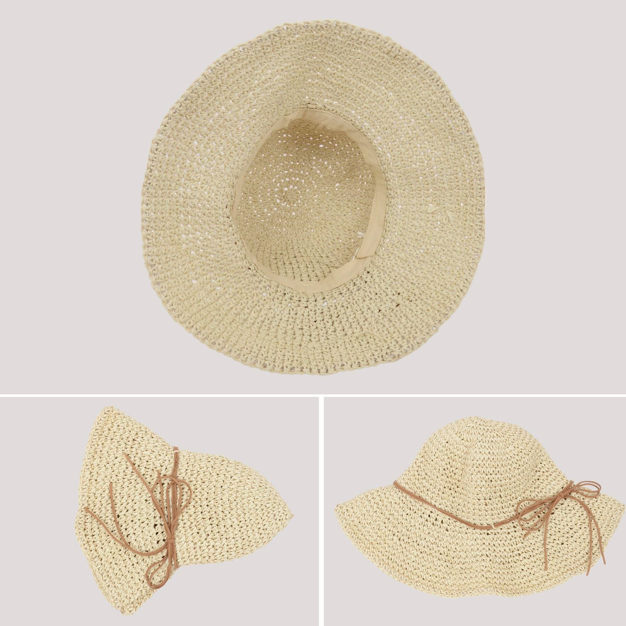 AK Brand - Wholesale Straw Hat - Women's - Woven Floppy Sun Hat with Rounded Crown and Decorative Bow D14
