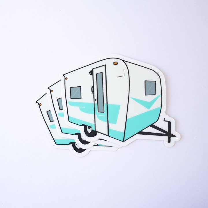 Extremely Retro - Wholesale Sticker - 1960's Blue Cardinal Travel Trailer Sticker/Magnet