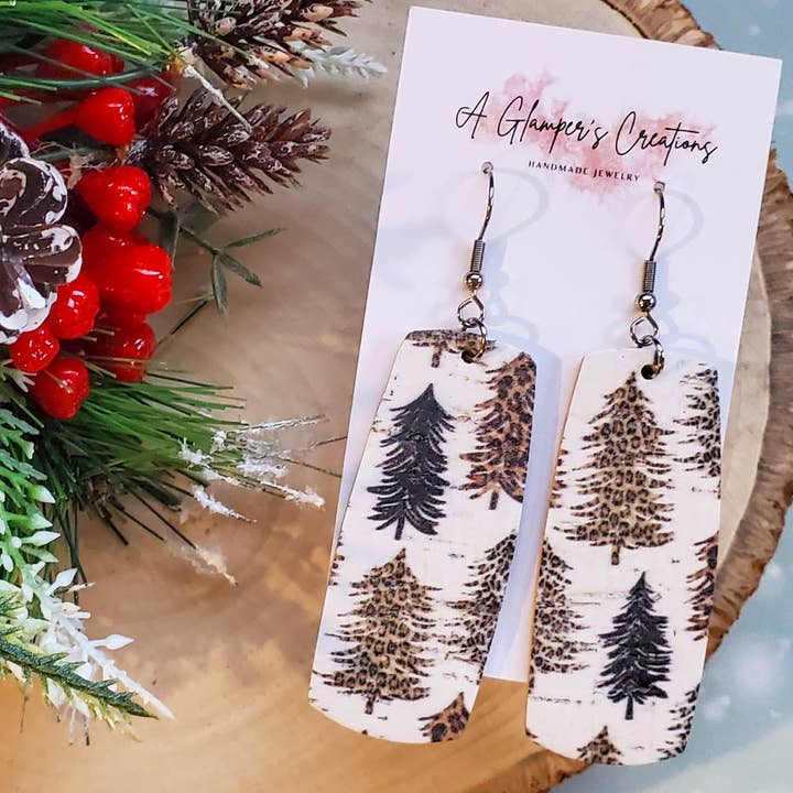 A Glamper's Creations LLC - Wholesale Dangle Earrings - Leopard Trees Bar Leather Earrings