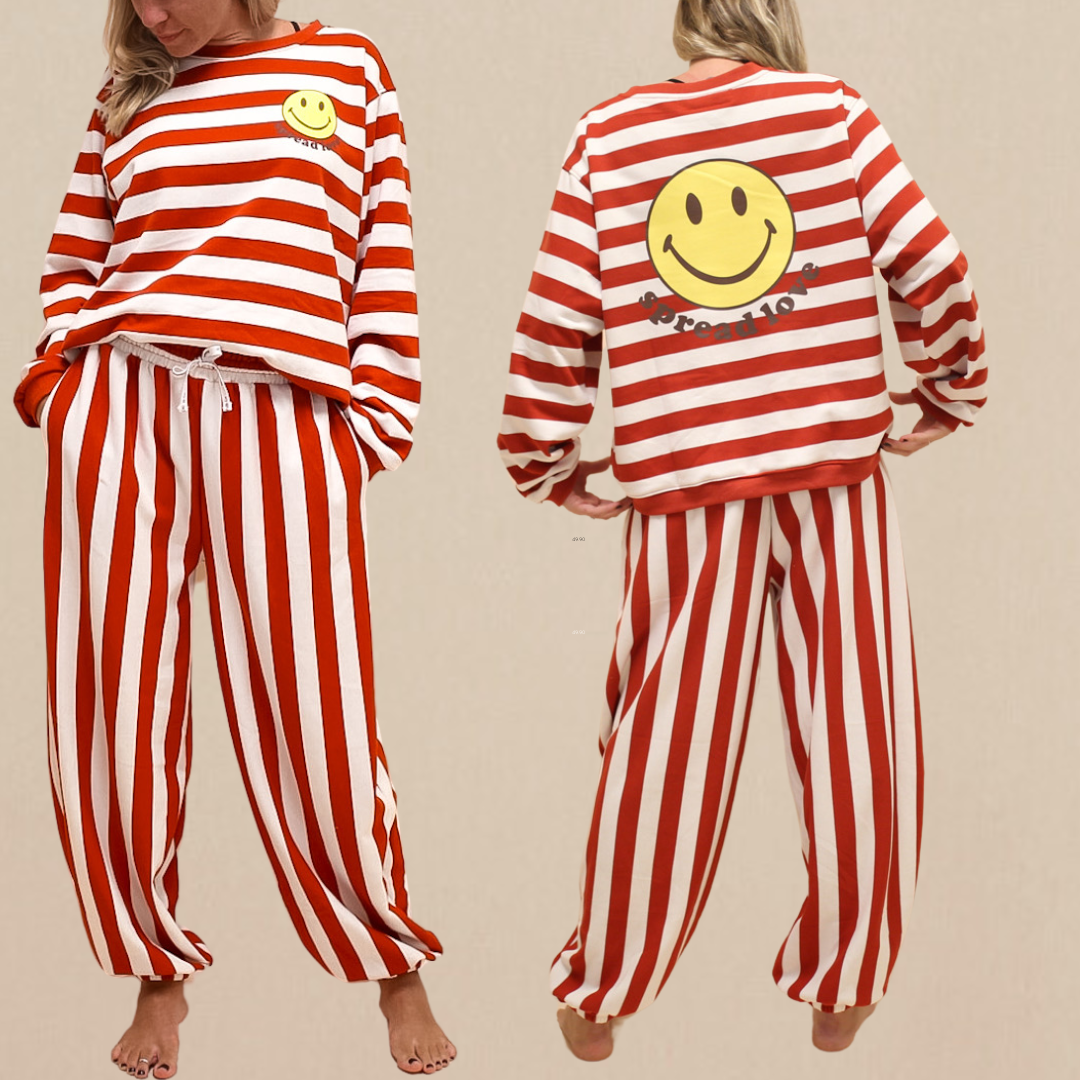 Minimalist Folk Co. - Wholesale Sweatshirt - Women's - STRIPED SMILE | Adult Drop Shoulder Oversized Pullover0