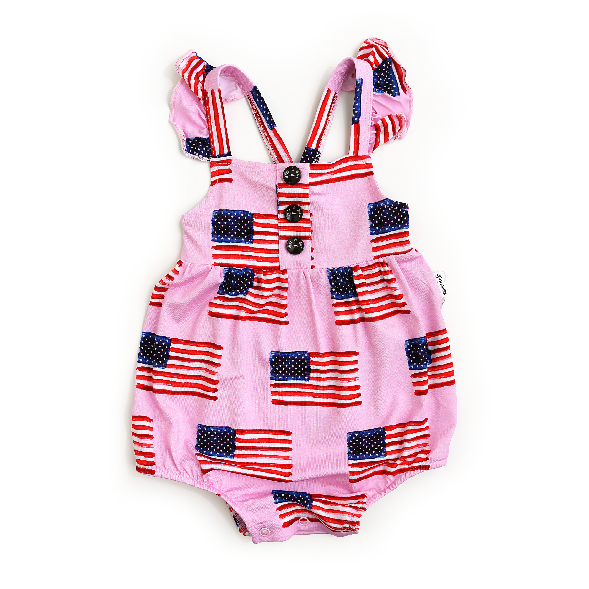 Gigi and Max - Wholesale Bodysuit (Non-Footed) - Baby - Betty Pink Flag Button Bubble Bamboo 4th of July0