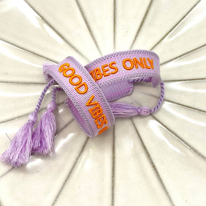 GOOD VIBES ONLY statement bracelet woven, embroidered for wholesale by Parsley & Pepper