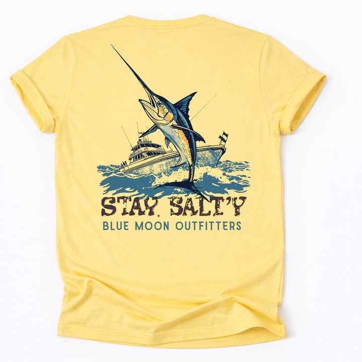 Stay Salty- Men's Saltwater Fishing Pocket Back Printed Tee for wholesale by Blue Moon Outfitters