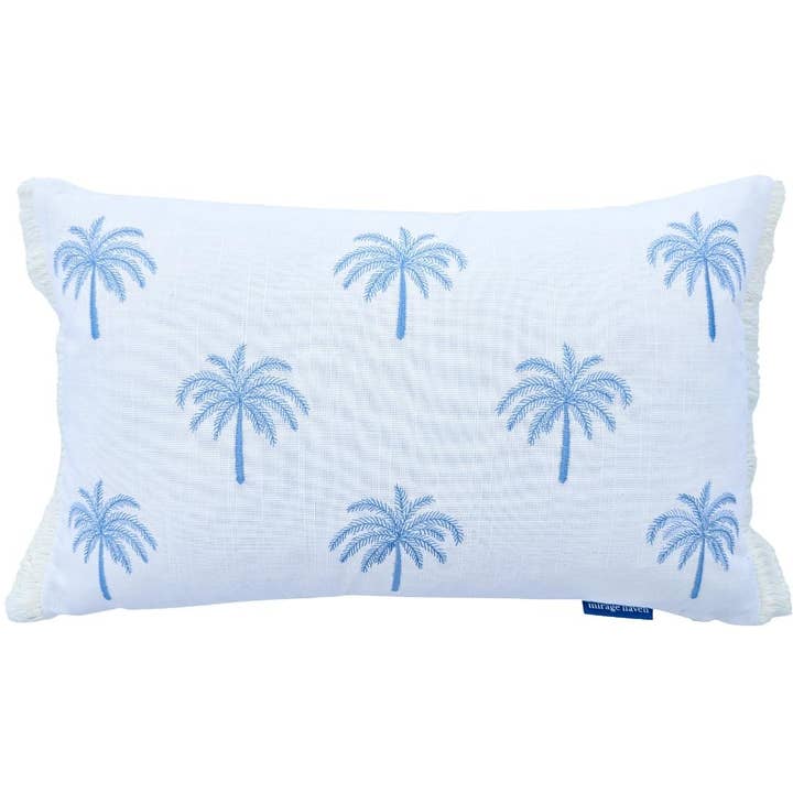 BYRON Light Blue and White Palm Tree Cushion Cover 30 cm by for wholesale by Mirage Haven