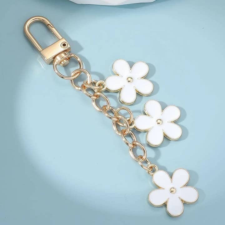 White Cute Flower Shape Ornament Key Buckle for wholesale on Faire