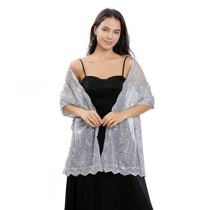 ACCITY - Wholesale Wrap - Women's - STARS AND MOON EMBROIDERED SHAWL_CWASC10799