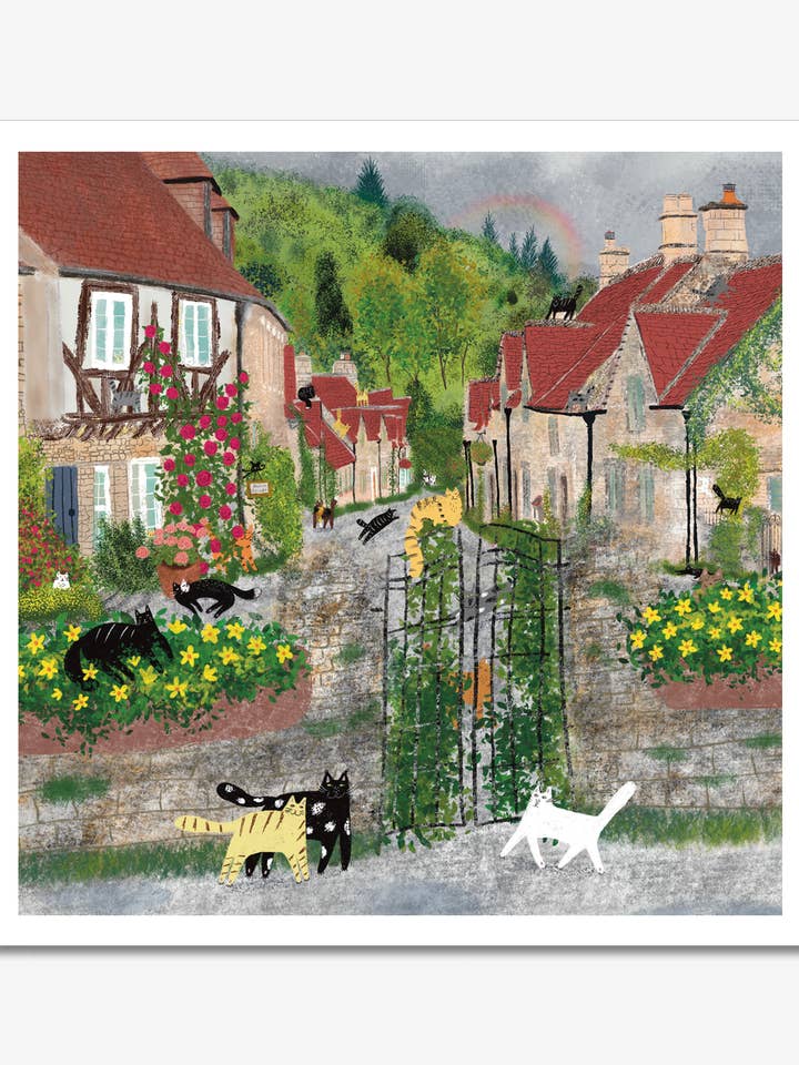 Cats in an Ancient Town Unframed Art Print for wholesale by Dariia Dziuba