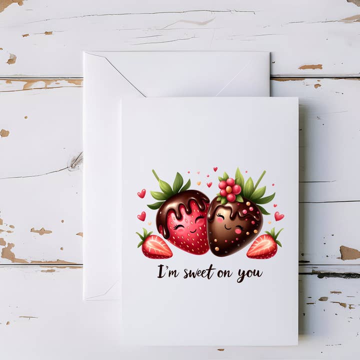 I’m Sweet on You Chocolate Strawberry Greeting Card - 5x7" for wholesale by CoRo & Company