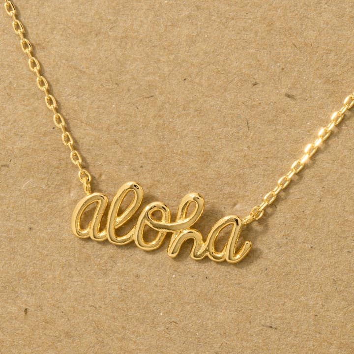 Fame Accessories - Wholesale Pendant/Charm Necklace - Handwritten Aloha Print Necklace