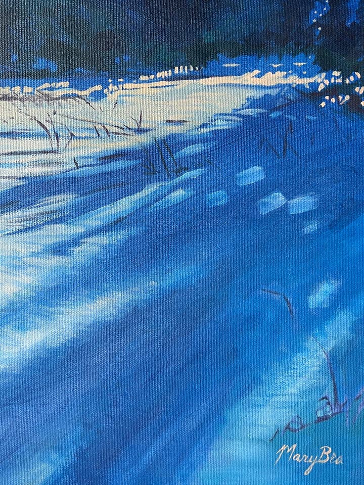 Pintura original «Día de nieve» 10x10 para venta al por mayor de Mary Bea Art