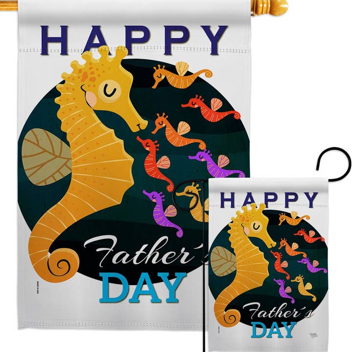 Two Group Flag Co - Venta al por mayor Bandera y manga de viento - Bandera decorativa de criatura marina para el día del padre, familia, caballito de mar3