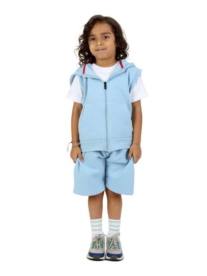 Kids Denim 2-Piece Gilet and Shorts Set for wholesale on Faire