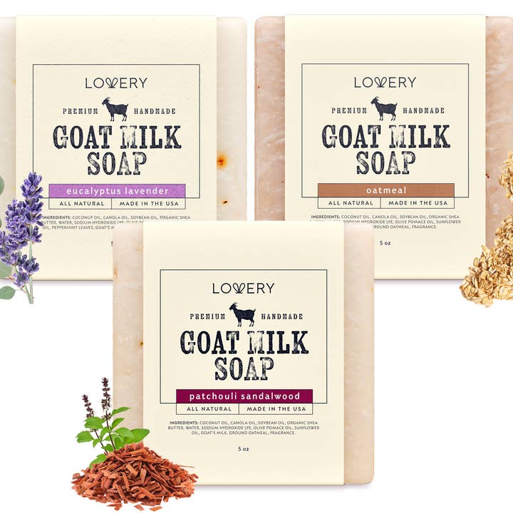 Lovery - Wholesale Bar Soap - Handmade Goat Milk Soap Bars Made in USA Multi Scent 3 Pack