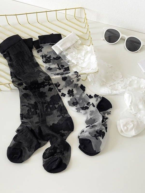Floral Pattern Sheer Mesh Long Socks and other Purchase Wholesale mesh socks. Free Returns & Net 60 Terms on Faire trending on Faire.