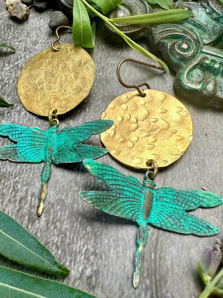 Hammered Brass with Green Patina - Ancient Inspired Jewelry for wholesale by The Sunstone on Main