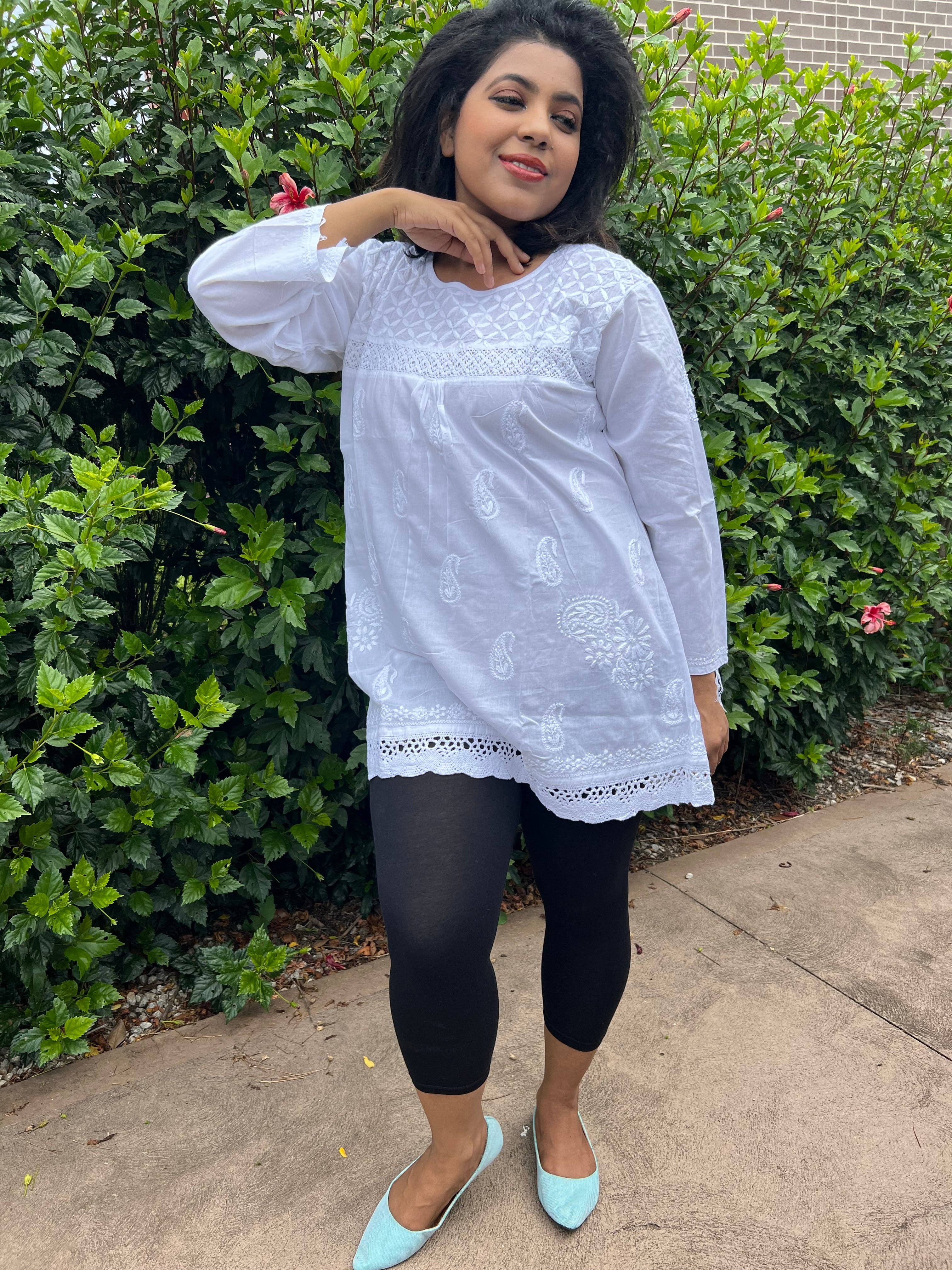 EeshaBoutique Australia - Wholesale Blouse – Women’s - White Short Embroidered Shirt1