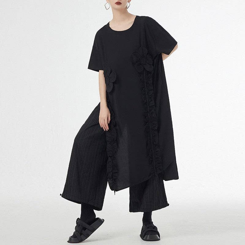 UZ Wholesale Store - Wholesale Dress - Women's - Korean Style Floral Patch Short Sleeve Shirt Dress1