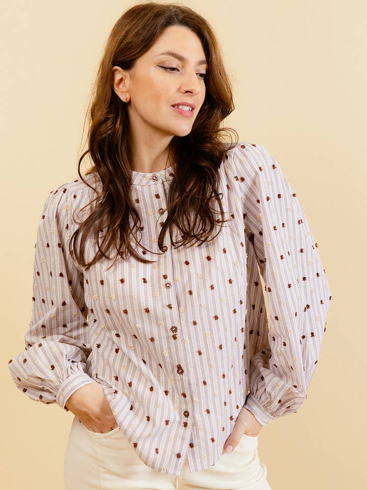 VALENTINA CHEMISE A RAYURE + PLUMETIS pour la vente par EMILIE K