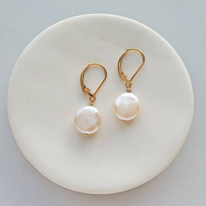 Carrie Whelan Designs - Wholesale Dangle Earrings - White Coin Pearl Earrings, 14kt Gold Fill, Sterling Silver1