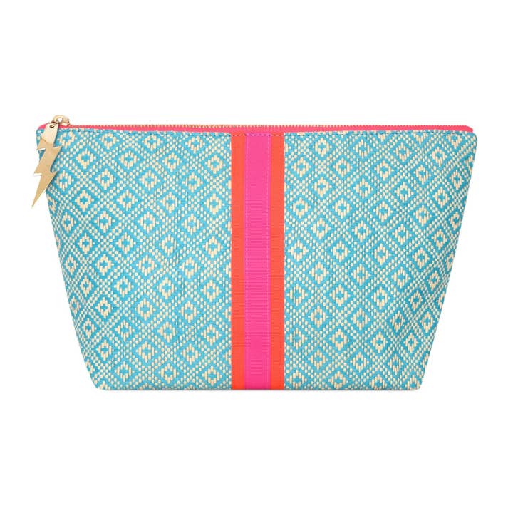 LARGE TURQUOISE DIAMOND WEAVE BAG POUCH for wholesale by Cockatoo