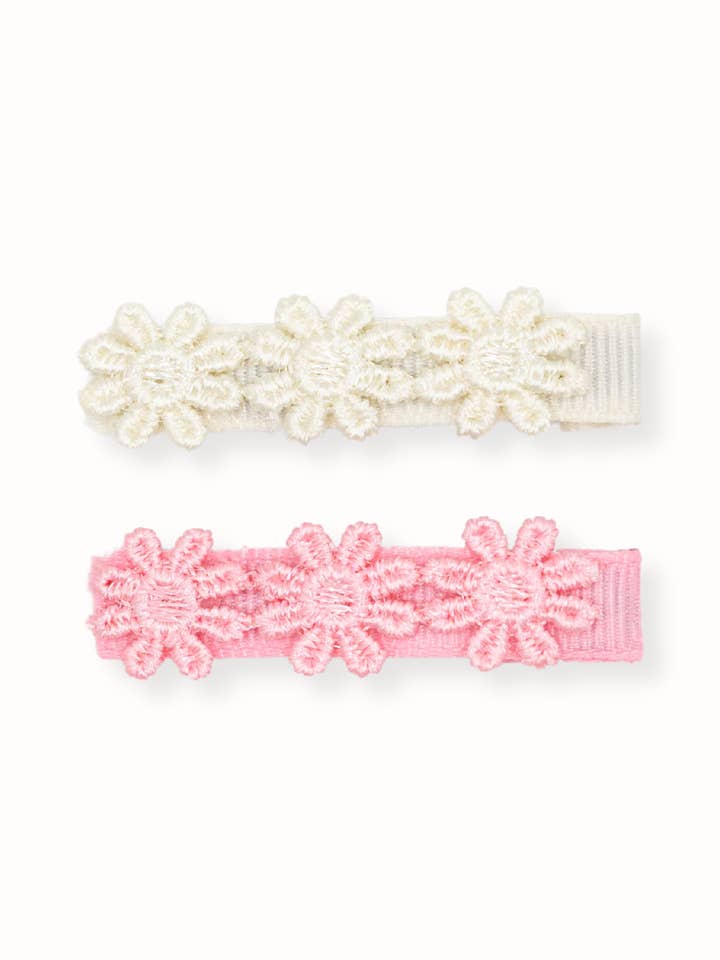 Daisy Set of 2 Embroidered Hair Clips for wholesale by Livy Lou Collection