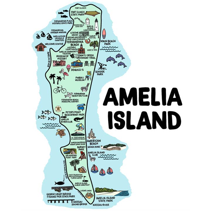 Whereabouts Shop – Engroshandel Kunsttryk – Amelia Island Kort Farve