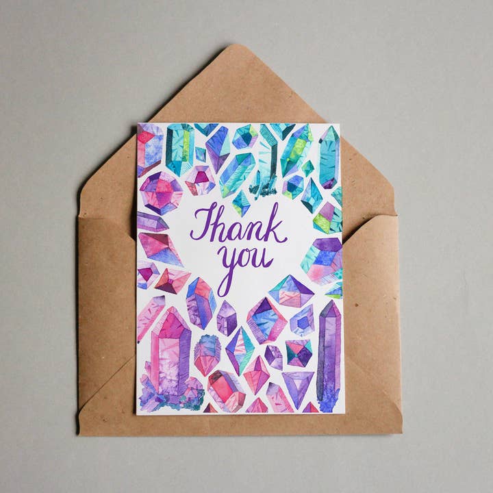 Biglietto con gemme di cristallo colorato - Thank You per la vendita all'ingrosso da parte di Mermaid's Coin Surf Art * By Hannah Katarski