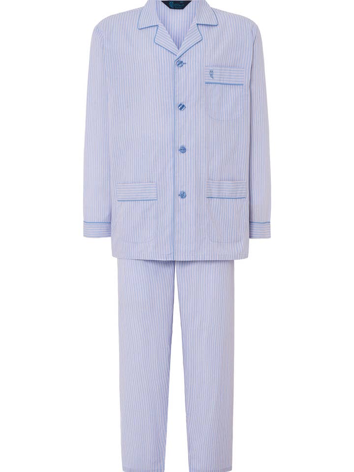 Pijama Hombre Largo Solapa Popelín Rayas - Azul 1547_30 para venta al por mayor de El Búho Nocturno
