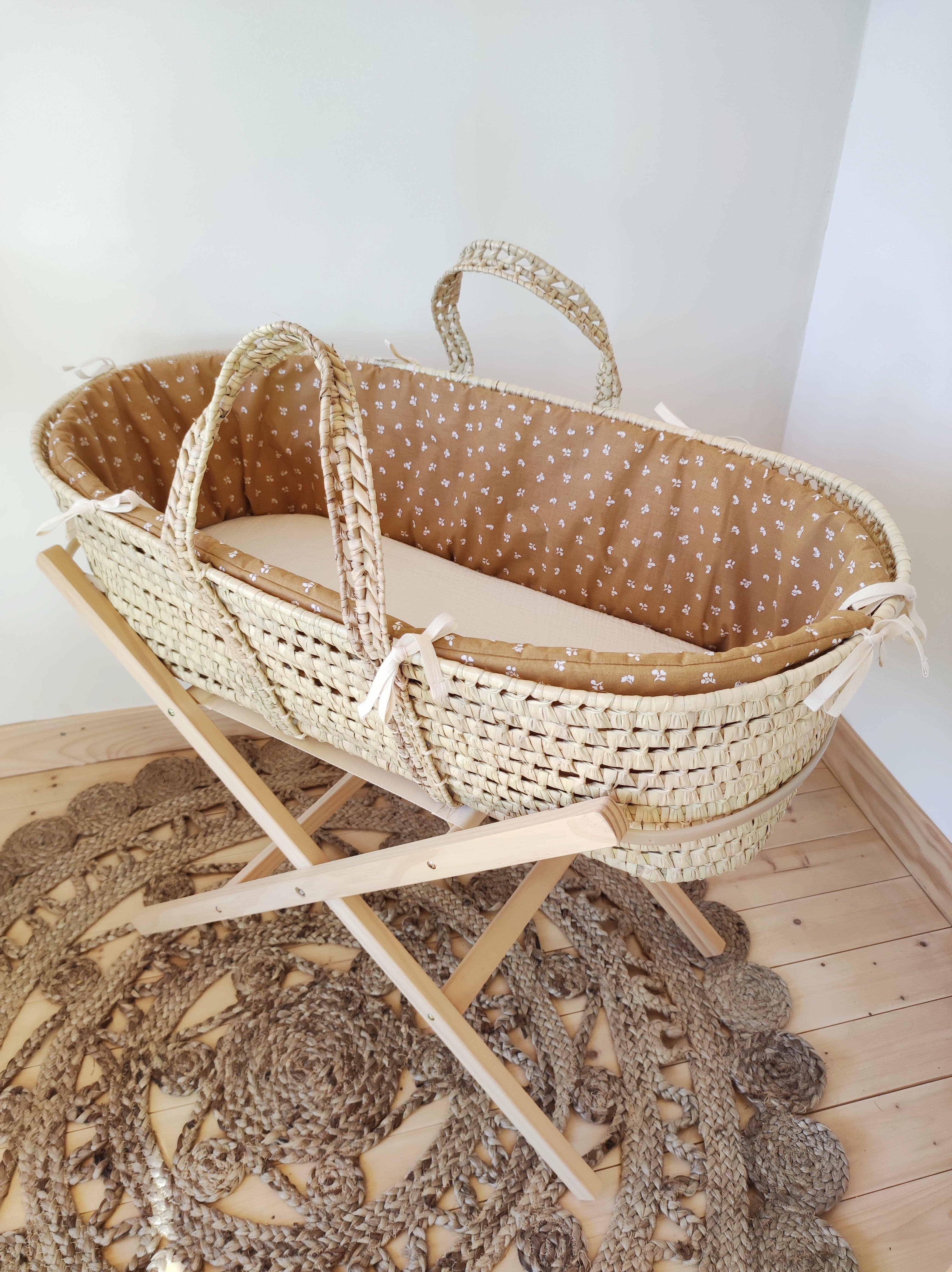 Les p'tites Merveilles de Bérénice - Wholesale Bassinet - Baby - Baby bassinet full cotton dressing “cinnamon flowers” camel and white4