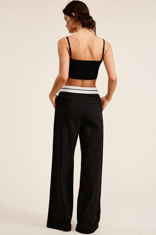Mimosa - Wholesale Pants - Women's - Minimalistic Contrast Waistband Pleated Trouser Pants16