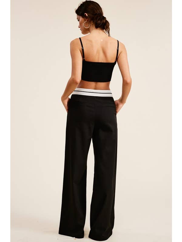 Mimosa - Wholesale Pants - Women's - Minimalistic Contrast Waistband Pleated Trouser Pants16