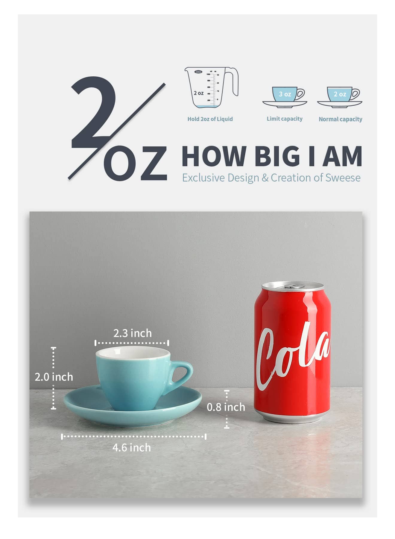 Sweese - Vente Tasse à café - Tasses à espresso en porcelaine de 2 onces avec soucoupes, ensemble de 61