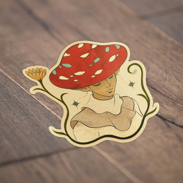 Sticker Bull - Wholesale Sticker - Hand Drawn Illustrated Cute Fairy Pixie Mushroom Cap Sticker2