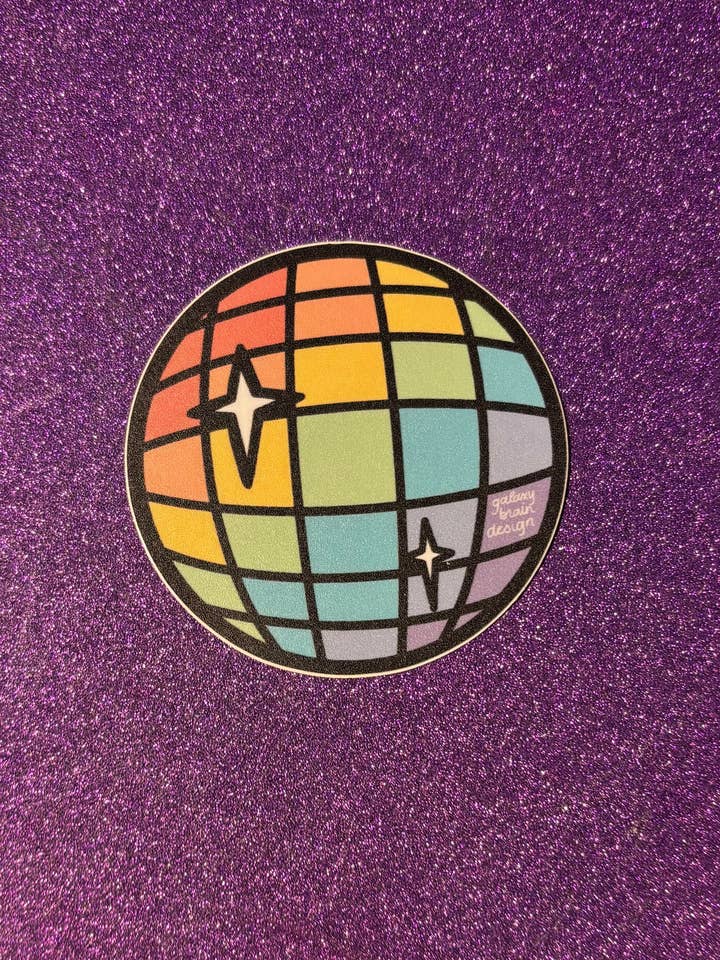Autocollant Rainbow Disco Ball pour la vente par Galaxy Brain Design