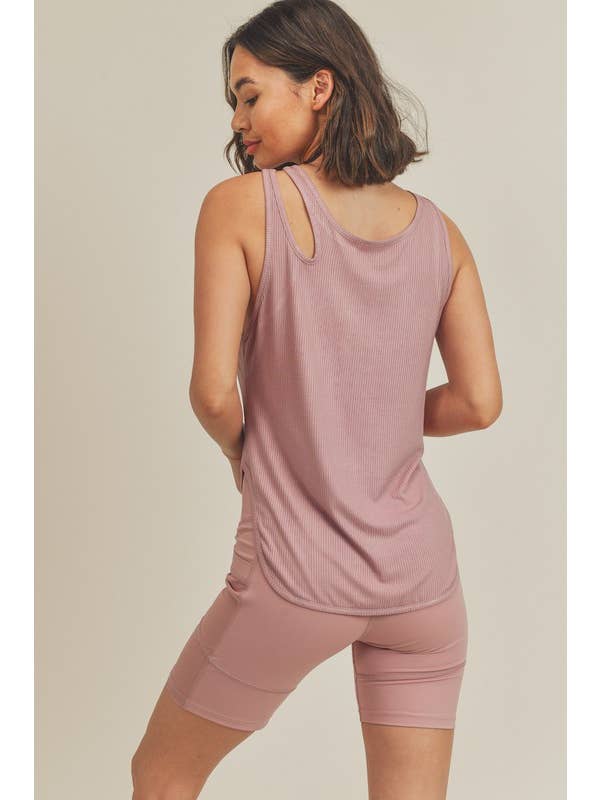 KIMBERLY C - Venta al por mayor Camiseta sin mangas - Mujer - Top sin mangas de canalé ligero con corte asimétrico y aberturas12