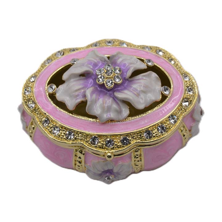 Boîte à bibelots ovale en forme de fleur avec cristaux autrichiens pour la vente par Ciel Collectables