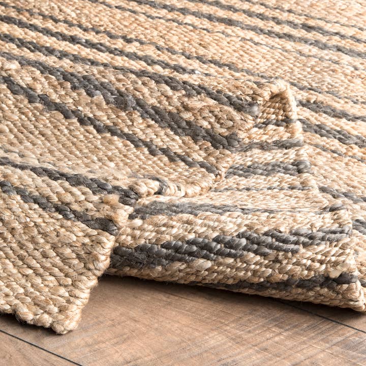 Natural Sycamore Striped Jute Area Rug for wholesale on Faire7