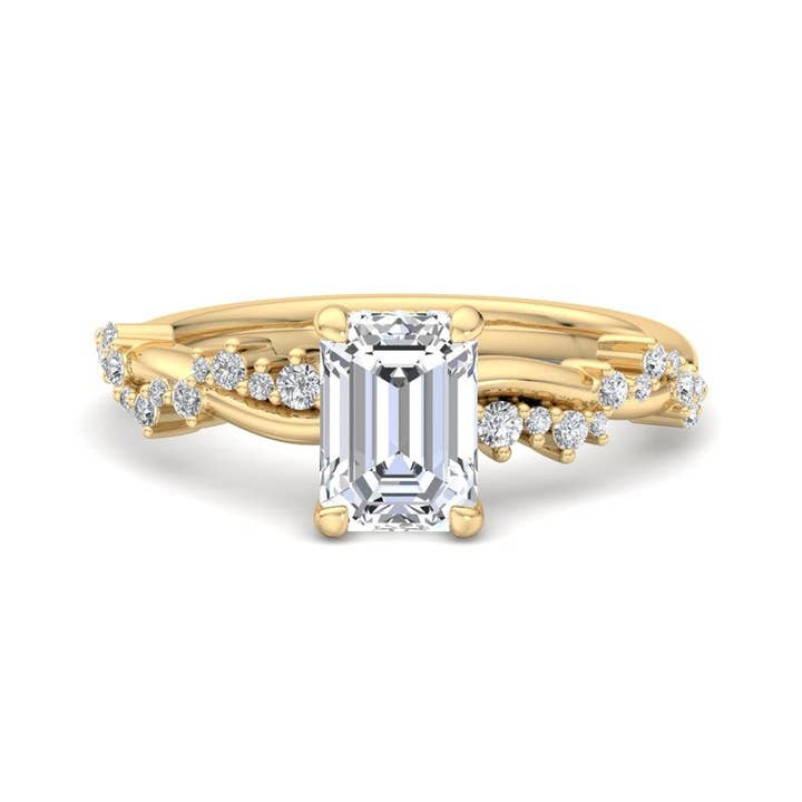 Klassisk Sparkle Pavé Smaragd Lab Dyrket Diamant Center Forlovelsesring for engroshandel hos Caratina