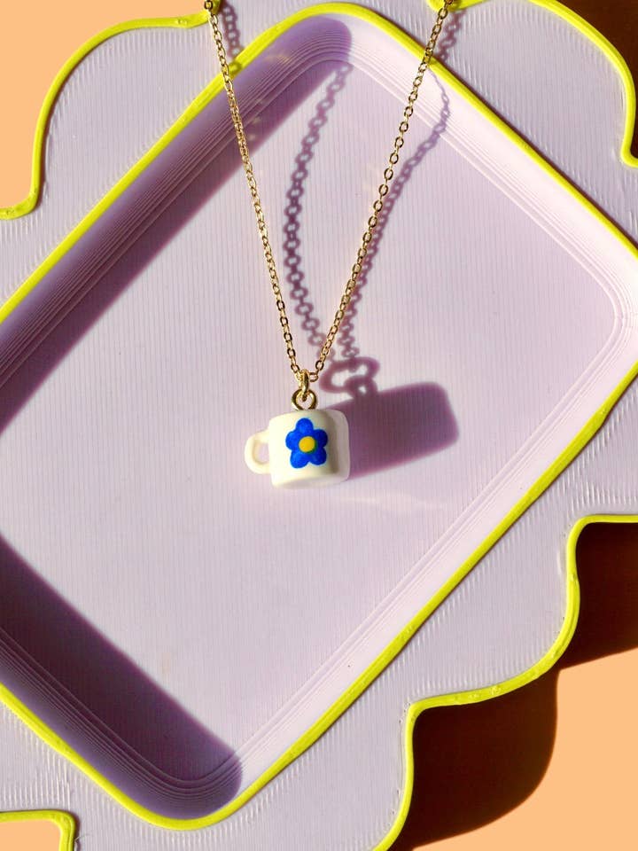 Flower Mug Charm Necklace | Minimalistic Polymer Clay Accessories for wholesale by MUSH Bottega